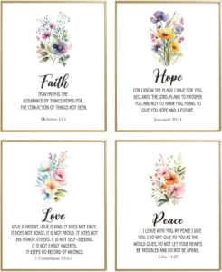 Amazon Biblical Inspirational Wall Art Posters Motivational Bible Verse Printable Faith Hope Love Peace Set Of 4 8x10 In Scripture Art Christian Bedroom Decor Psalm Prints Posters Prints