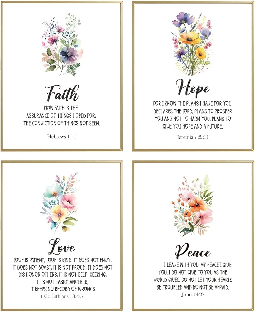 Amazon Biblical Inspirational Wall Art Posters Motivational Bible Verse Printable Faith Hope Love Peace Set Of 4 8x10 In Scripture Art Christian Bedroom Decor Psalm Prints Posters Prints
