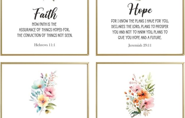 Amazon Biblical Inspirational Wall Art Posters Motivational Bible Verse Printable Faith Hope Love Peace Set Of 4 8x10 In Scripture Art Christian Bedroom Decor Psalm Prints Posters Prints