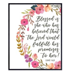 Amazon Blessed Is She Positive Quotes Inspirational Bible Verse Religious Wall Art Christian Gift For Women Teens Girls Blessed Scripture Wall Decor For Bedroom Living Room Bathroom 8x10