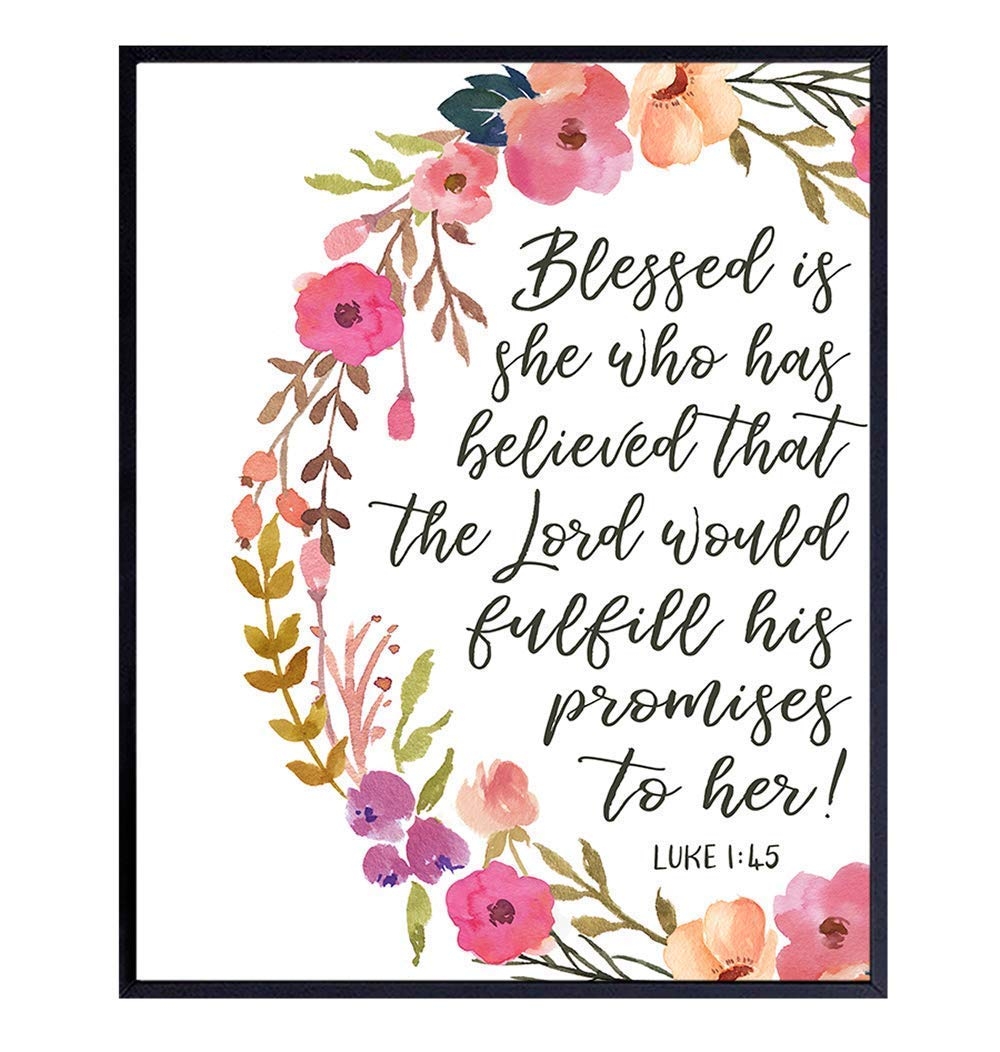 Amazon Blessed Is She Positive Quotes Inspirational Bible Verse Religious Wall Art Christian Gift For Women Teens Girls Blessed Scripture Wall Decor For Bedroom Living Room Bathroom 8x10