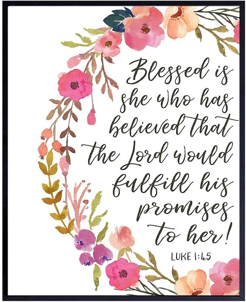 Amazon Blessed Is She Positive Quotes Inspirational Bible Verse Religious Wall Art Christian Gift For Women Teens Girls Blessed Scripture Wall Decor For Bedroom Living Room Bathroom 8x10