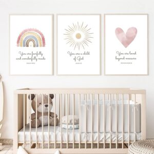 Amazon Boho Nursery Wall Art 3 Pieces Bible Verse Nursery Art Christian Girls Nursery Wall Art Heart Rainbow Sun Nursery Art Print Boho Sunshine Decor For Girl Baby Kid Room Decor 12x16