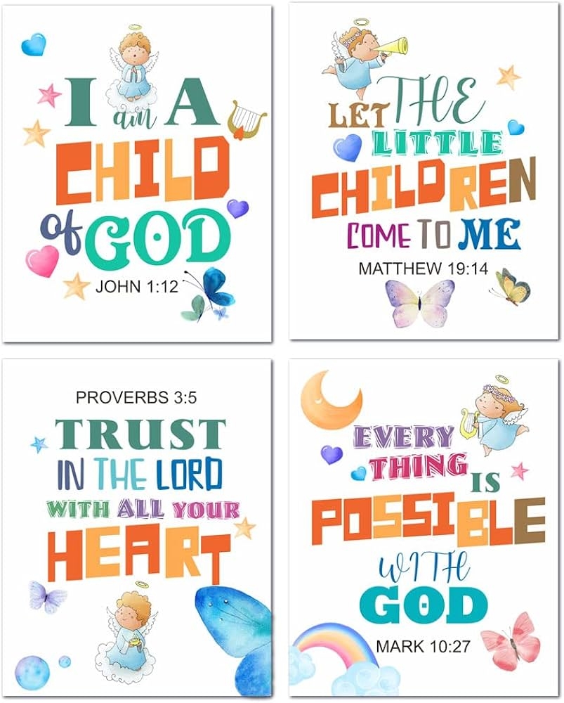 Amazon Childrens Bible Verse Wall Art For Kid s Room Inspirational Quote Prints Religious Scripture Painting Picture Artwork Christian Home Decor Poster For Classroom 8x10 Unframed Set Of 4 Posters Prints