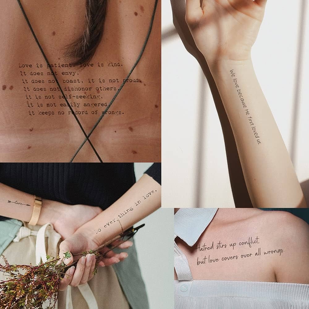 Amazon Everjoy 18 Designs Inspirational Christian Quotes Bible Verses Temporary Tattoos About Love 2 Sheets Powerful Scripts For Women And Men Beauty Personal Care