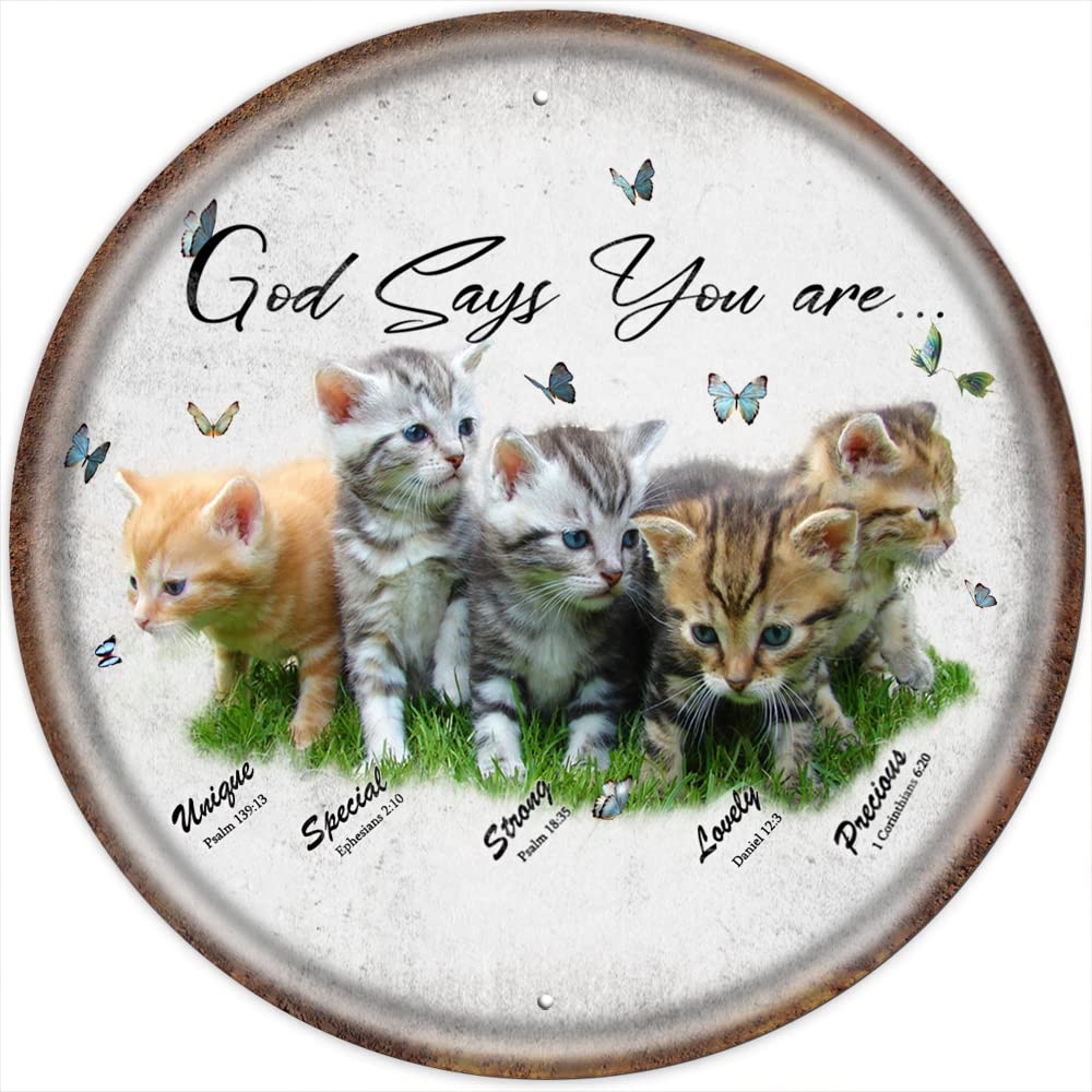 Amazon Finamille God Says You Are Cat Round Vintage Tin Sign Inspirational Quote Sign Psalms Bible Verses Scripture Wall Decor Religious Encouragement Gifts Home Office Posters 12x12 Inches 