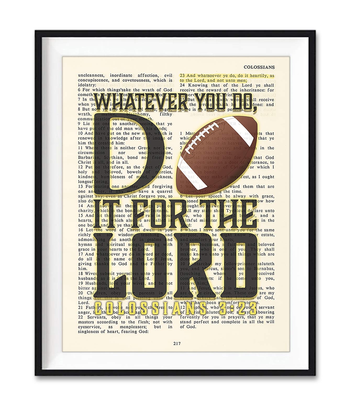 Amazon Football Whatever You Do Do It For The Lord Colossians 3 23 Art Print UNFRAMED Vintage Bible Page Verse Scripture Christian Wall Art Decor Poster 5x7 Home Kitchen