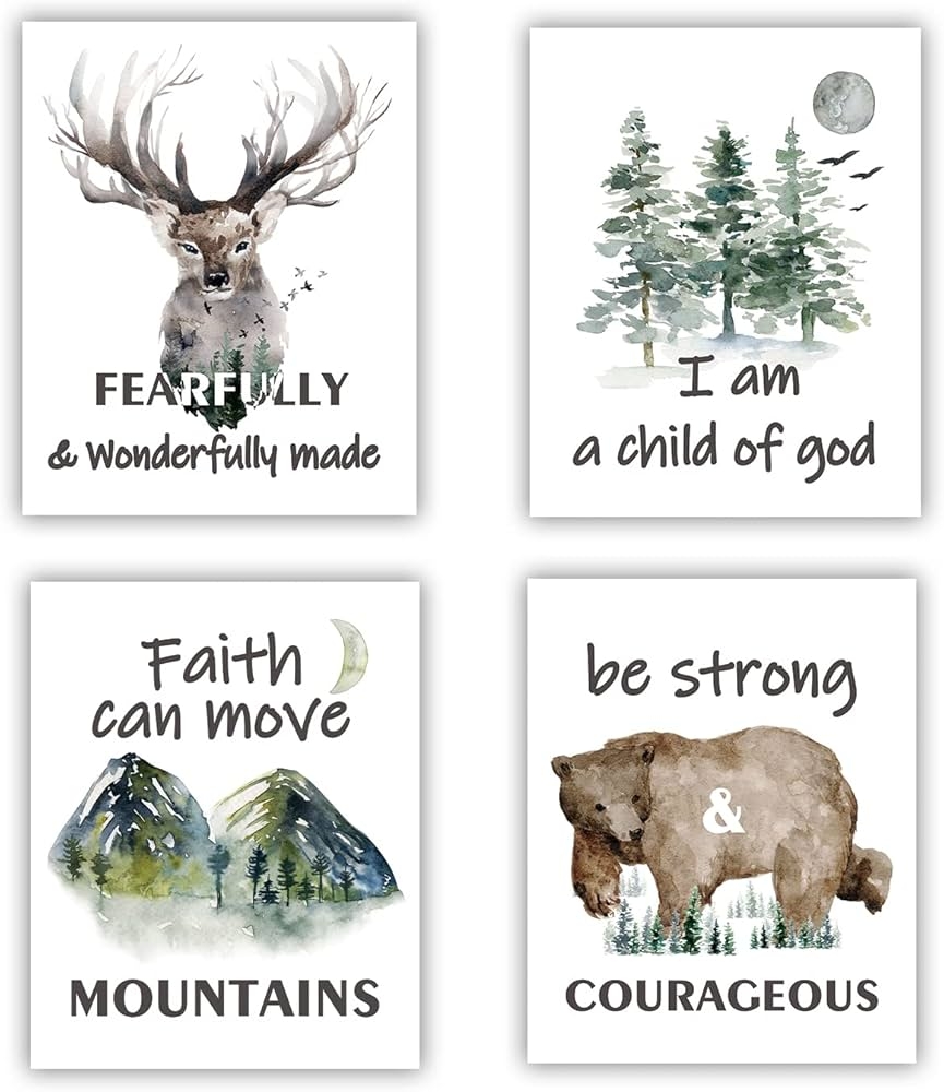 Amazon Forest Animals Bible Verse Poster Inspirational Quote Poster Watercolor Wall Art For Kids Room Decor suitable For Kids Room Playroom Nursery Decor Decor 4 pack20 32 X 25 40 Cm Unframed Posters