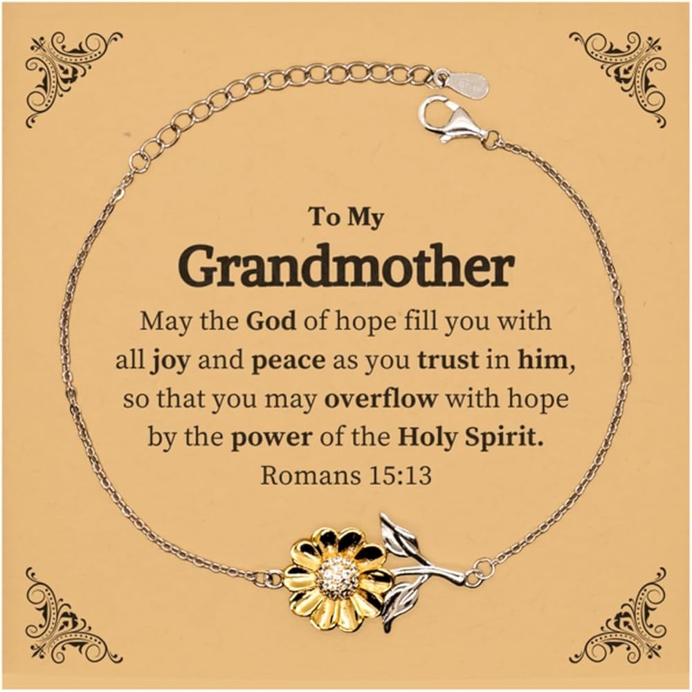 Amazon Generic To My Grandmother Gifts May The God Of Hope Fill You With All Joy Bible Verse Scripture Sunflower Bracelet Birthday Inspirational Gifts For Grandmother Small Silver Clothing Shoes Jewelry