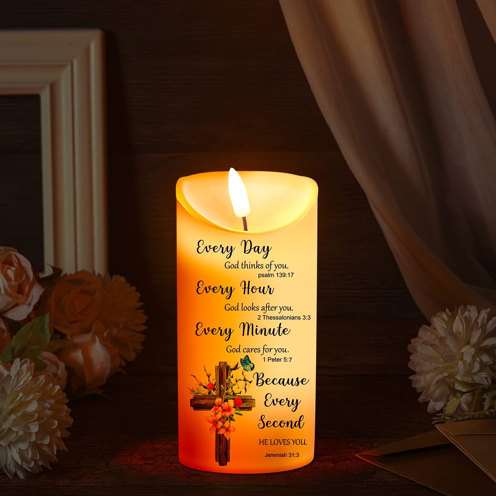 Amazon Gerrii Christian Candles Christian Gifts For Women LED Candles Religious Gifts For Women LED Flameless Inspirational Favour With Bible Verse Prayers Scripture Flower Every Tools Home Improvement