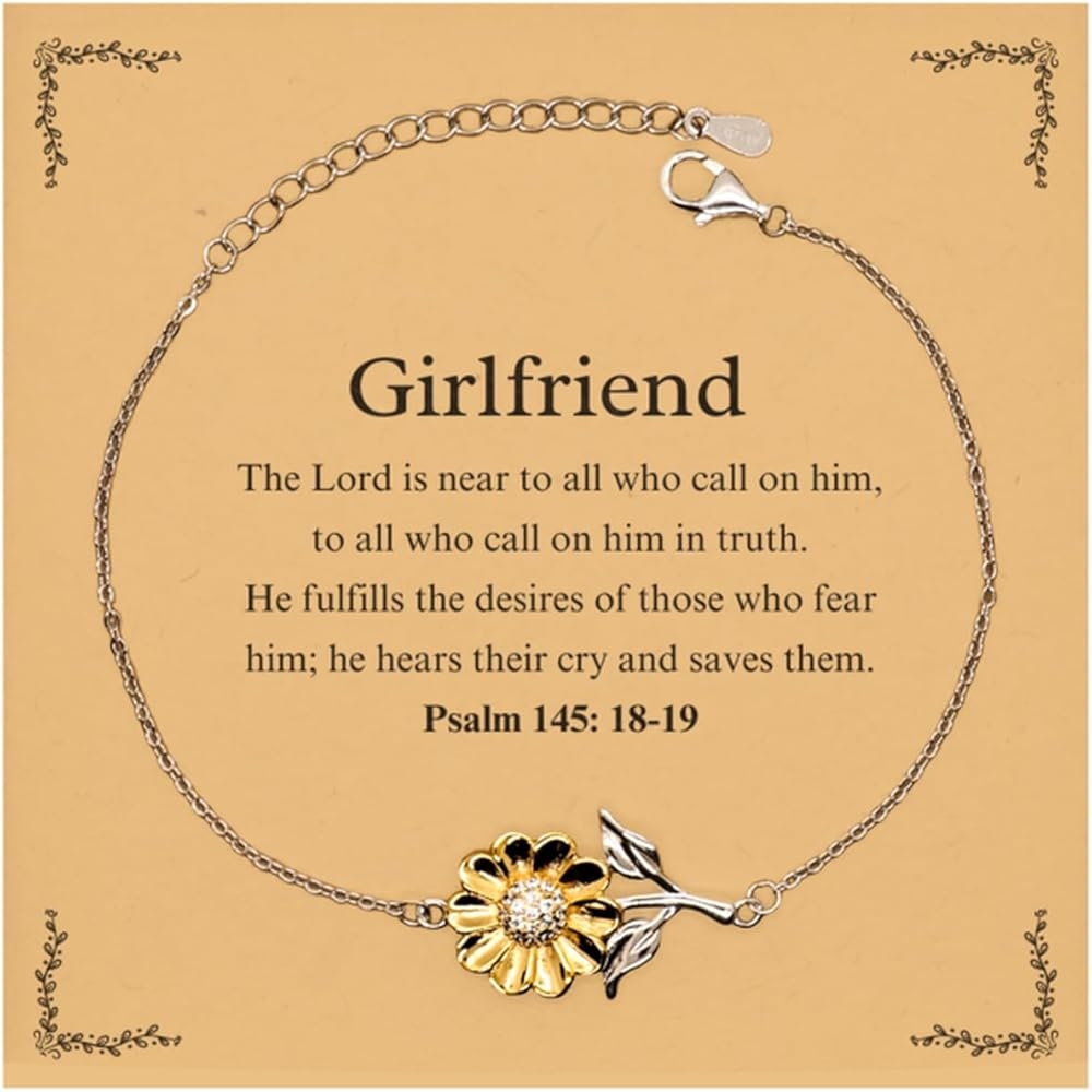 Amazon Girlfriend The Lord Is Near To All Who Call On Him Psalm 145 18 19 Inspirational Christian Faith Girlfriend Sunflower Bracelet Bible Verse Quote Birthday Christmas For Girlfriend Clothing Shoes Jewelry