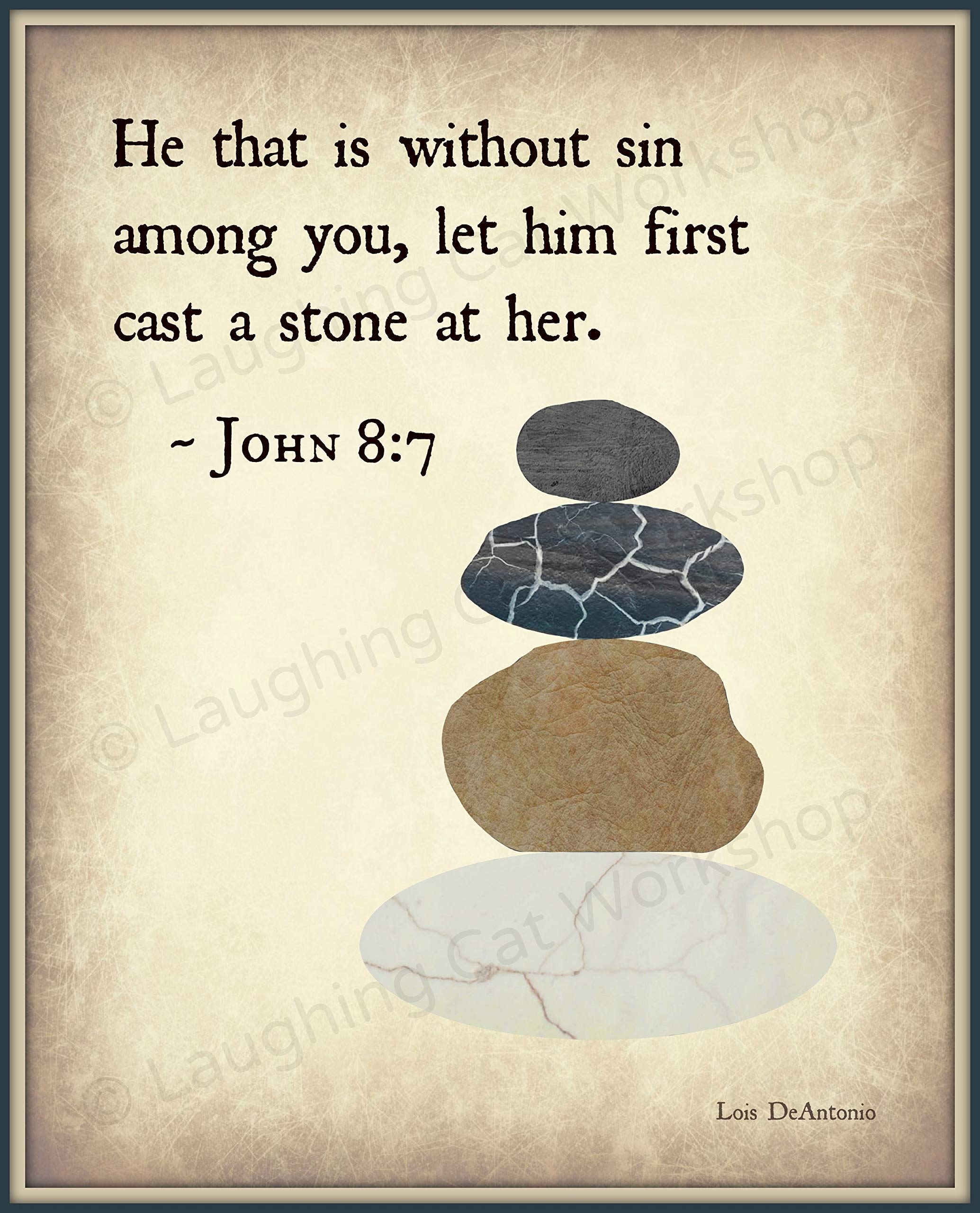 Amazon God Art Jesus Art Stone Rock Art Print Religious Bible Quote Poster Kindness Sin Don t Judge Empathy Compassion Judgment Wall Art Hogar Y Cocina