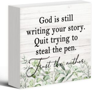 Amazon God Is Still Writing Your Story Wood Box Sign Desk Decor Christian Scripture Bible Verse Prayer Room Decor Wooden Block Sign Decoration For Home Office Wall Tabletop Shelf Decor 5 x5