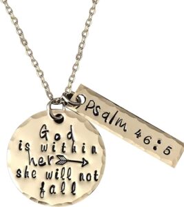 Amazon God Is Within Her She Will Not Fail Psalm 46 5 Bible Verse Necklace Scripture Necklace Hand Stamped Gold Filled Necklace Christian Jewelry Clothing Shoes Jewelry