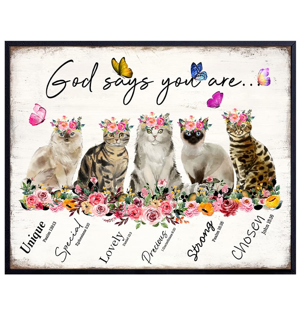 Amazon God Says You Are Cat Wall Art Christian Inspirational Encouragement Gifts For Women Bible Verses Psalms Scripture Wall Decor Catholic Religious Gifts Positive Motivational Quotes Boho Decor 