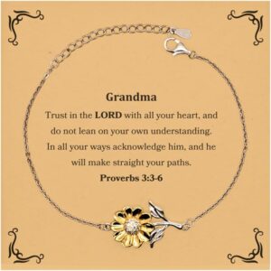 Amazon Grandma Trust In The LORD With All Your Heart Proverbs 3 3 6 Bible Verses Sunflower Bracelet For Grandma Motivational Quote Birthday Christmas For Grandma Clothing Shoes Jewelry