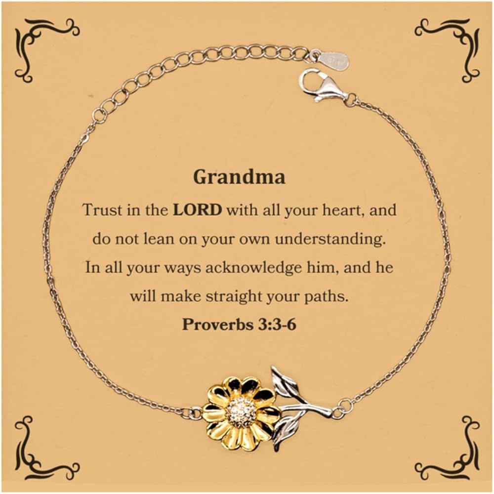 Amazon Grandma Trust In The LORD With All Your Heart Proverbs 3 3 6 Bible Verses Sunflower Bracelet For Grandma Motivational Quote Birthday Christmas For Grandma Clothing Shoes Jewelry