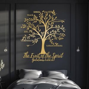 Amazon Hfrolixit Fruit Of The Spirit Metal Wall Decor Metal Bible Quotes Wall Art Galatians 5 22 23 Tree Christian Wall Art Fruit Of The Spirit Decorations Gold 32 x28 81x70cm Home Kitchen