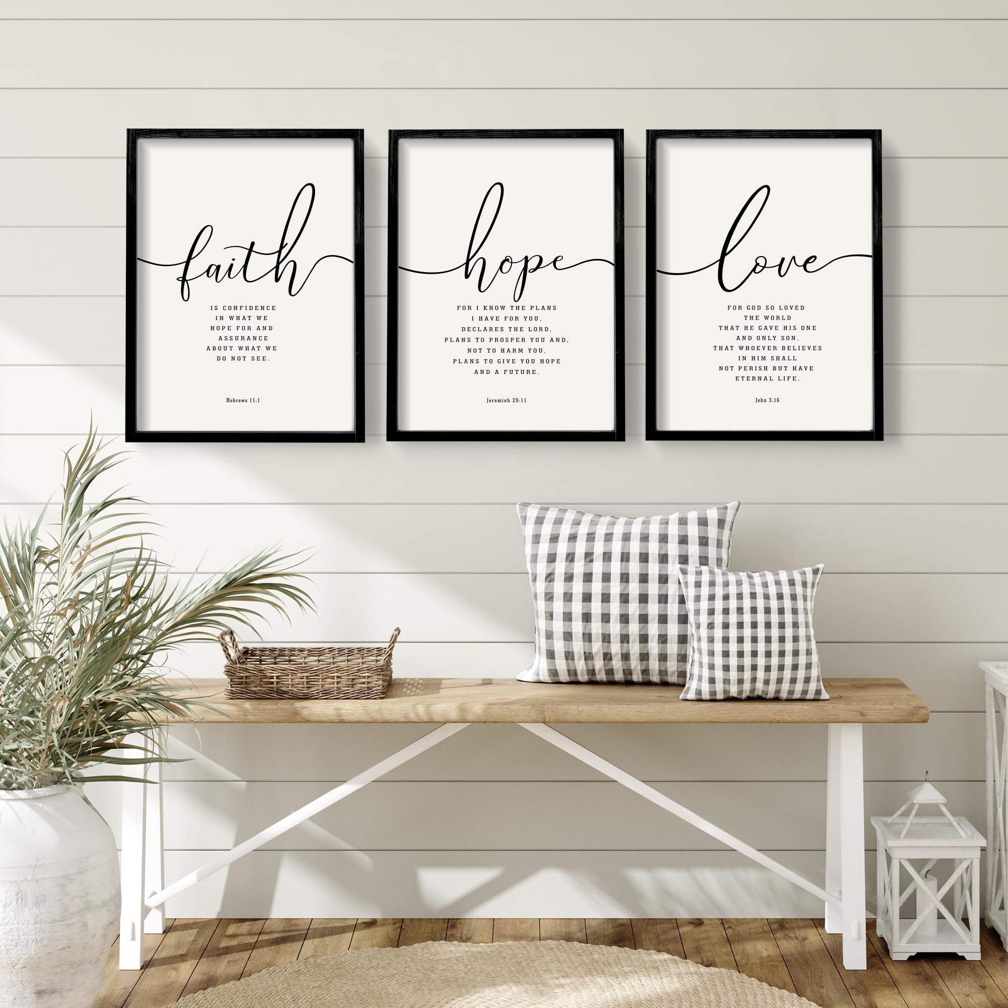 Amazon Houmury 3PCS Framed Faith Hope Love Bible Verses Wall Art Farmhouse Religious Quotes Wall Decor Inspirational Wall Art Black 16 x24 Posters Prints