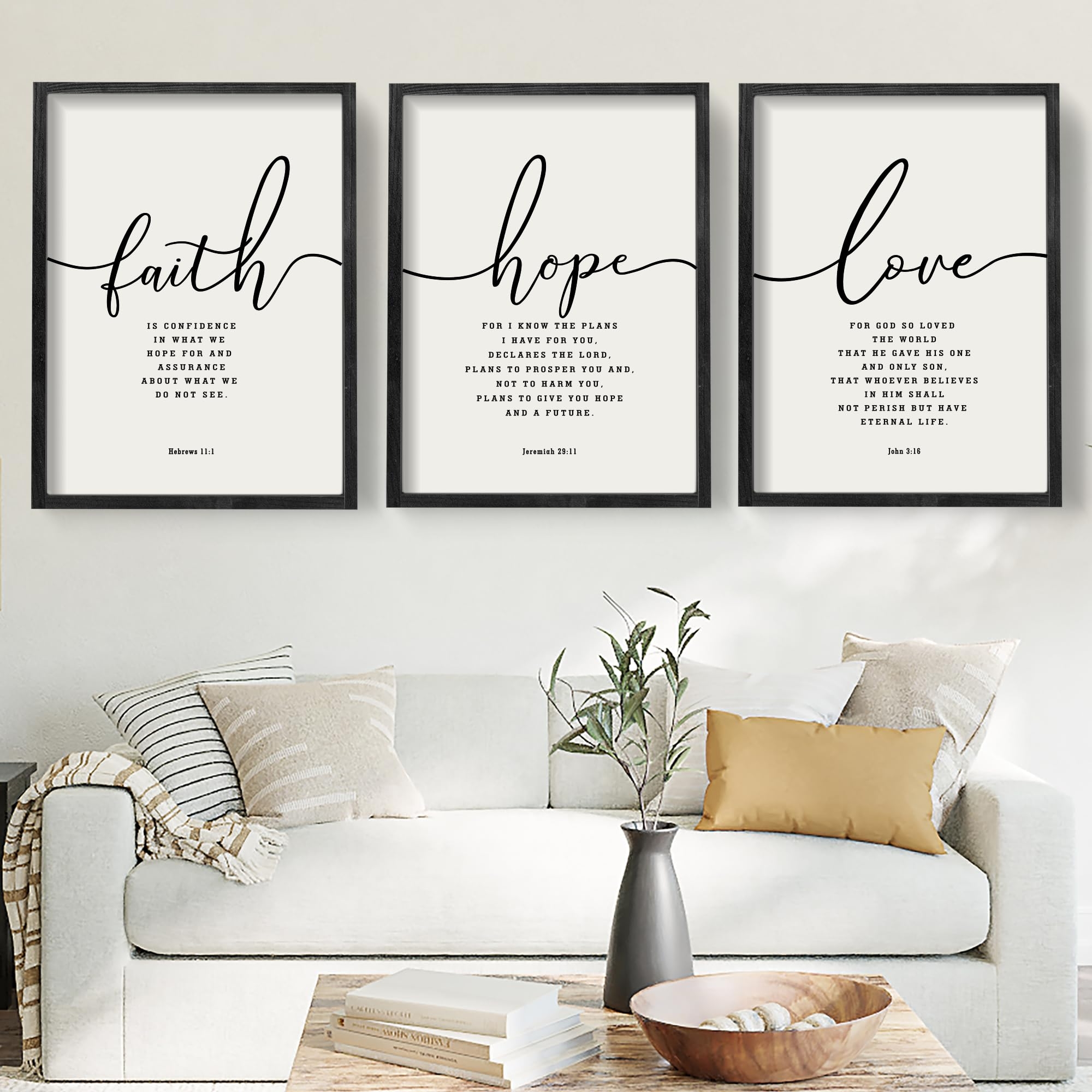 Amazon Houmury Set Of 3 Framed Farmhouse Bible Verses Wall Decor Sign 11 x14 Christian Faith Scripture Wall Art For Home Living Room Bedroom Wall Decor 11 x14 Black Posters Prints
