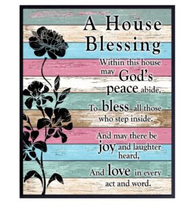 Amazon House Blessing Christian Wall Decor Religious Housewarming Gifts For Women Pastor Minister Inspirational Wall Art Blessed Art Bible Verse Decor Pink Teal Blue Picture Unframed Handmade Products