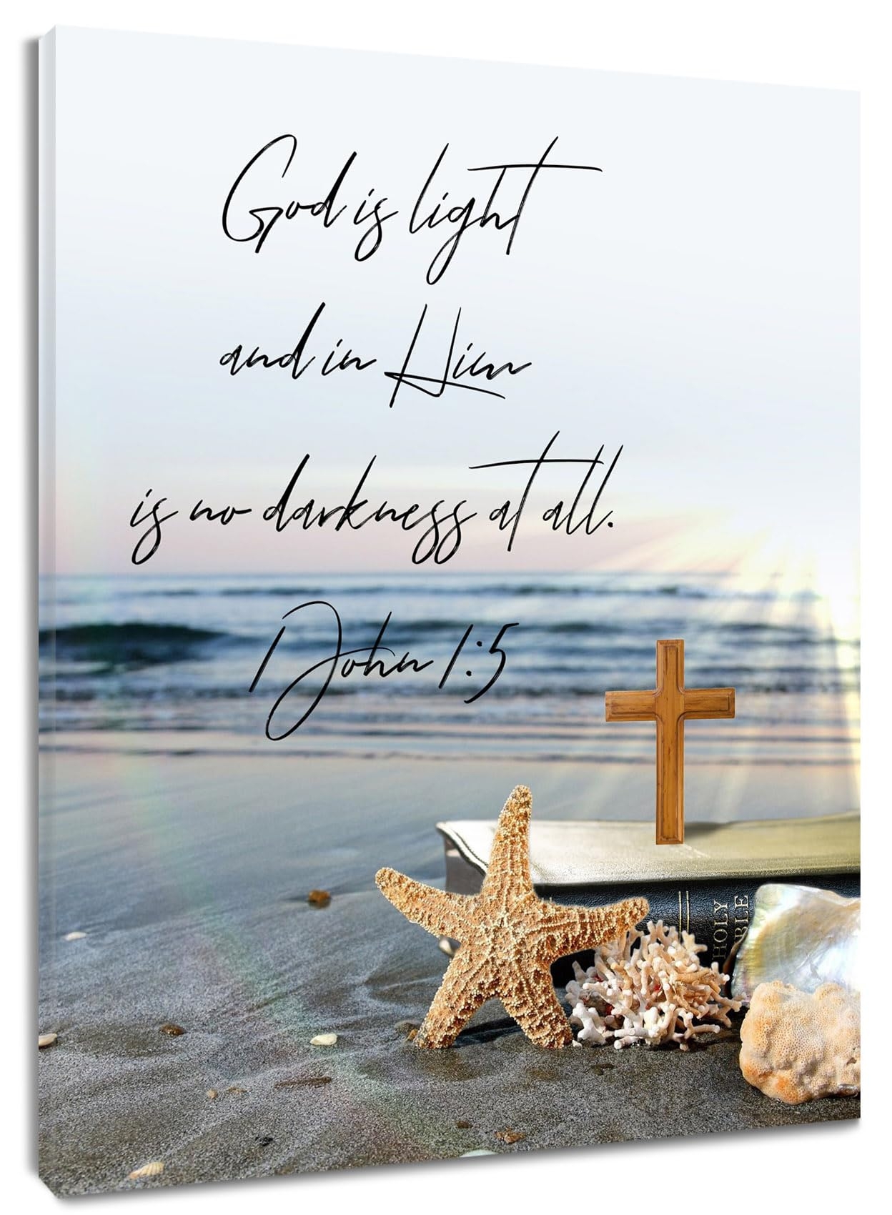 Amazon HVEST Ocean Beach Wall Art Beach Starfish Beashell Coral With Bible Verse Canvas Wall Art Inspirational Quotes Wall Art For Living Room Bathroom Bedroom Office Decor 16Lx12W Inches White Posters 