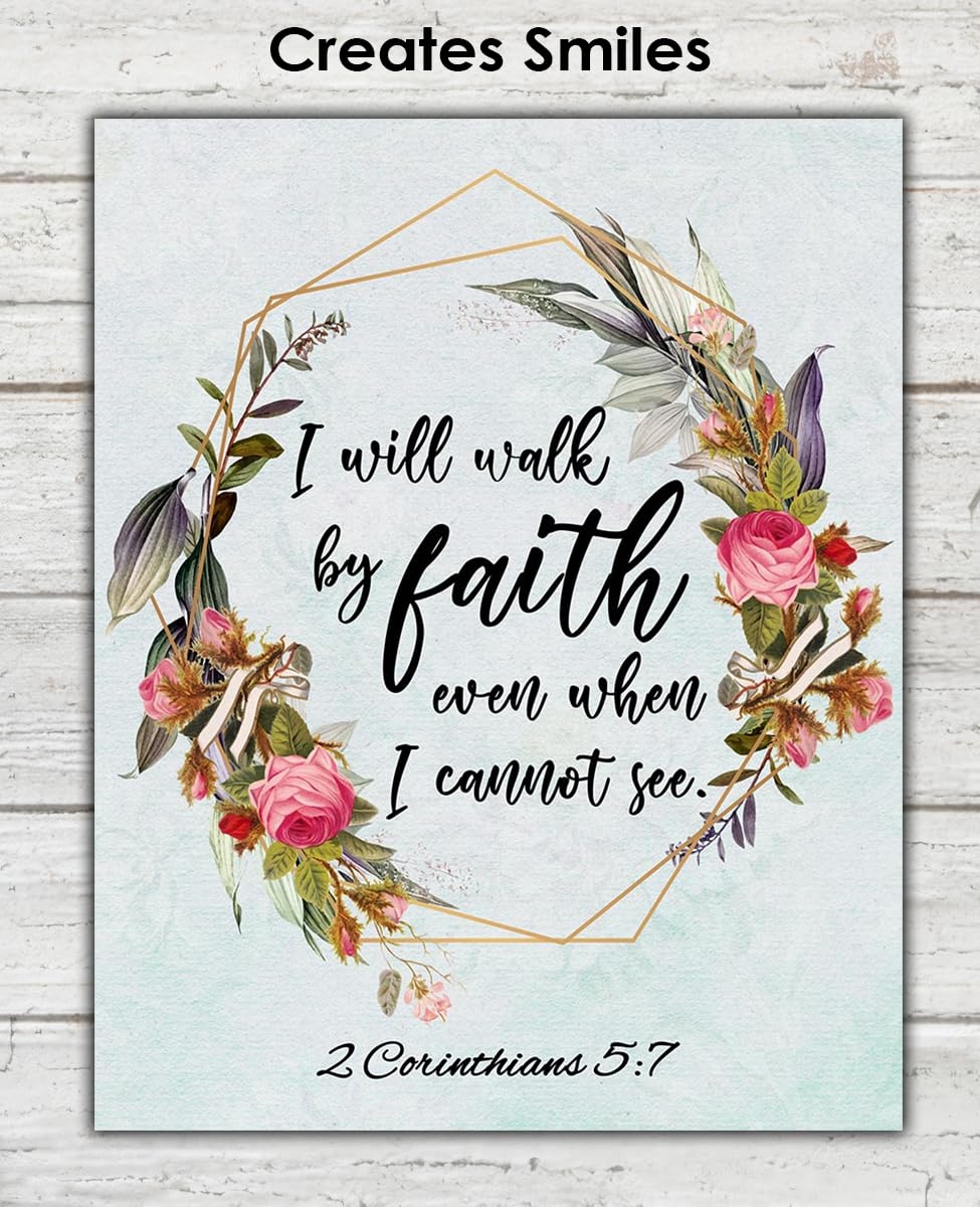 Amazon I Will Walk By Faith 2 Corinthians 5 7 Inspirational Bible Verses Christian Scripture Positive Quotes Religious Bible Verse Wall Art Decor For Home Office Unframed Posters 8x10 