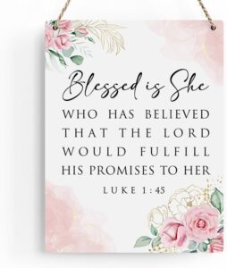 Amazon Inspirational Bible Verse Wall Art Decor Pink Luke 1 45 Christian Gifts For Women Scripture Wooden Hanging Sign For Modern Home Office Kids Room Bathroom Bedroom Wall Art Decoration 8 X 10