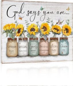 Amazon Inspirational Bible Verse Wall Art God Says You Are Wall Sayings Sunflower In Mason Jar Picture Print Christian Gift Quotes Poster For Women Girl Bedroom Decor 12 X 15 Posters