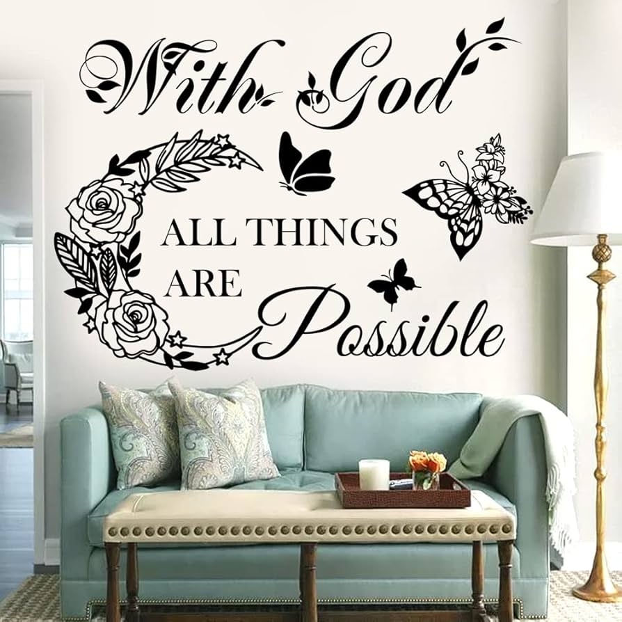 Amazon Inspirational God Things Are Possible Vinyl Wall Sticker Peel And Stick Quote Bible Sticker Christian Wall Decor Quote Wall Art Stickers For Home Walls Living Room Bedroom Decoration Tools 