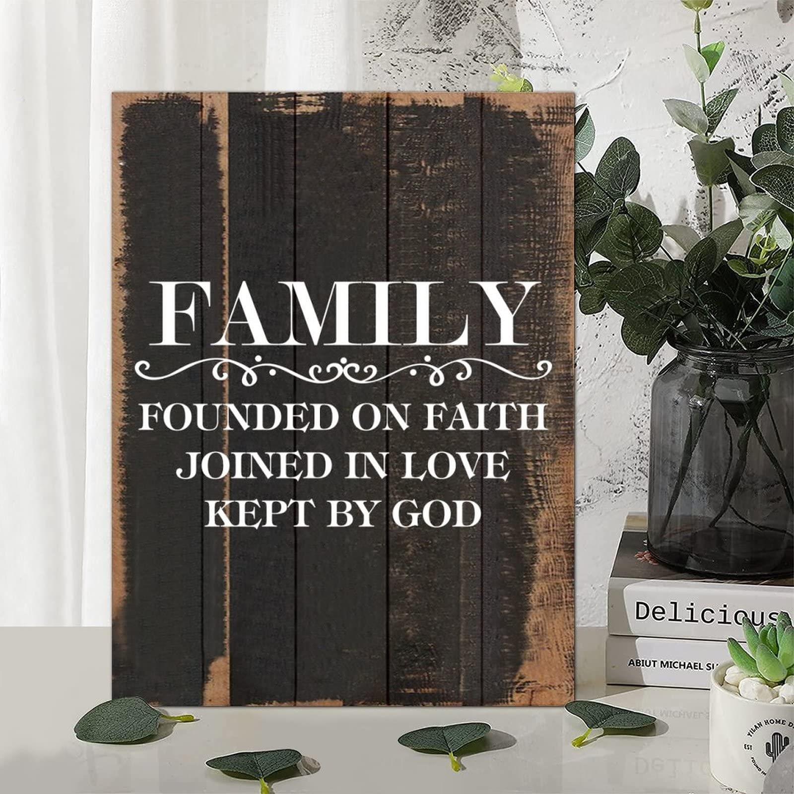 Amazon Inspirational Quotes Wood Sign Bible Quotes Home Theme Family Founded On Faith Joined In Love Kept By God Shabby Wooden Wall Hanging Art Plaque For Living Room Kitchen Coffee Bar Bedroom