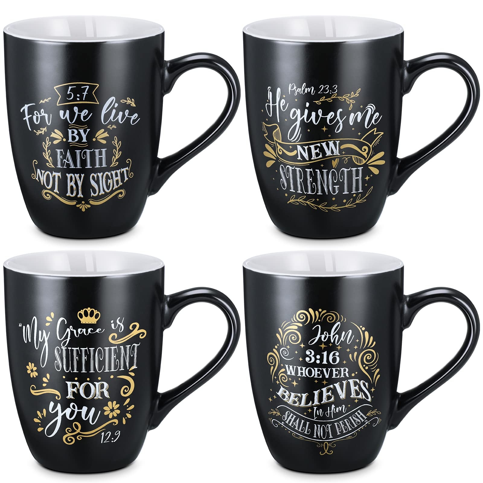 Amazon Jinei 4 Pcs Christian Coffee Mugs Set Black Stoneware Bible Coffee Mugs For Men Women Religious Inspirational Motivational Encouragement Gifts 12 Oz Home Kitchen