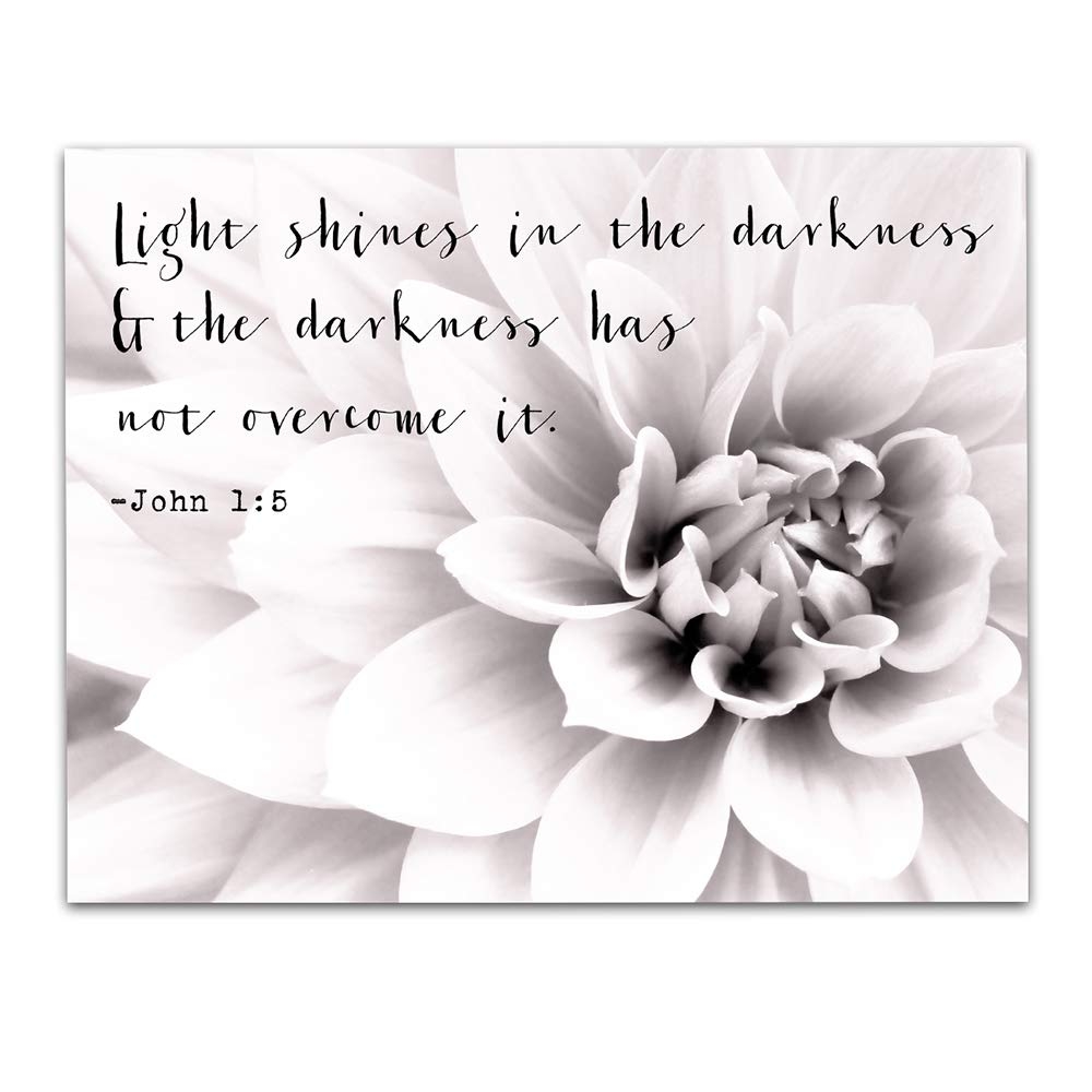 Amazon John 1 5 Light Shines Bible Quote Wall Art Christian Art Print Christian Gifts For Women Religious Verses Desk Decor Bible Verses Office Wall Decor Catholic