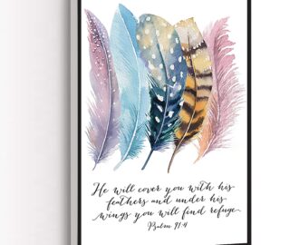 Amazon KEJPU Canvas Wall Art Modern Art Print Bible Verse Psalm 91 4 Poster Birds Feathers Scripture Christian Quotes Painting Artwork Wall Decor For Home Office Wooden Frame Ready To Hang 12 X18 Posters