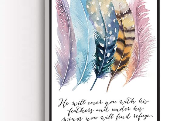 Amazon KEJPU Canvas Wall Art Modern Art Print Bible Verse Psalm 91 4 Poster Birds Feathers Scripture Christian Quotes Painting Artwork Wall Decor For Home Office Wooden Frame Ready To Hang 12 X18 Posters