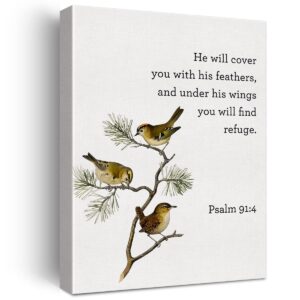 Amazon LEXSIVO Bible Verse Print Canvas Wall Art Home Decor Bird Psalm 91 4 Scripture Painting 12x15 Canvas Poster Framed Ready To Hang Christian Gift Posters Prints