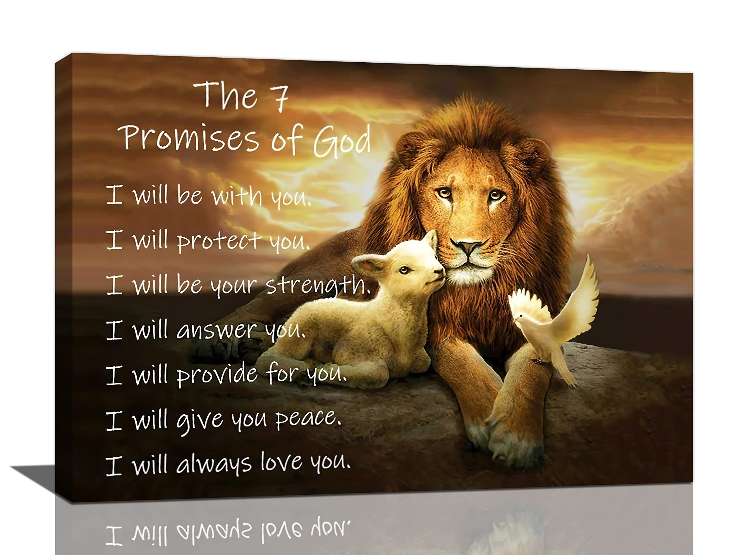 Amazon Lion Of Judah Wall Art Lion And Lamb Canvas Painting Prints Christian Gifts Religious Wall Decor The 7 Promises Of God Motivational Pictures Framed Artwork For Bedroom Living Room Bathroom 24 x16 