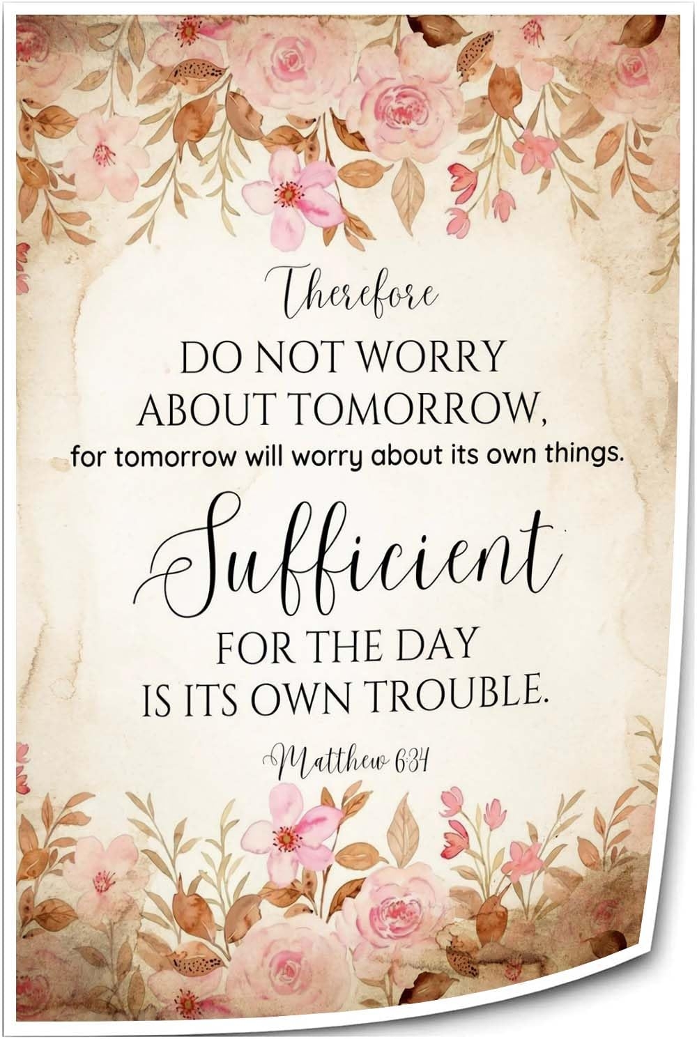 Amazon Liuannx Matthew 6 34 Bible Quotes Wall Art Prints Don t Worry About Tomorrow Poster Canvas Bathroom Deco Decor Modern Bedroom Painting Decoration 24 00 x36 00 Unframed Posters Prints