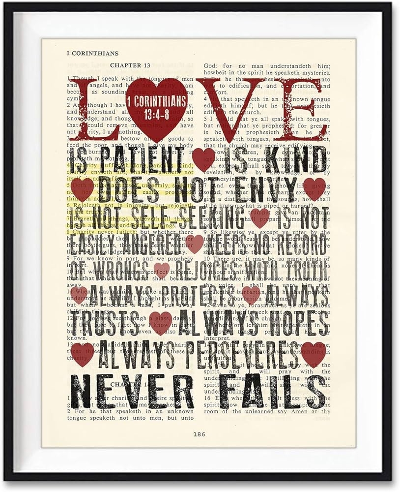 Amazon Love Is Patient Love Is Kind 1 Corinthians 13 4 8 Christian Unframed Art Print Vintage Bible Verse Scripture Wall And Home Decor Poster Wedding Gift 5x7 Inches Handmade Products
