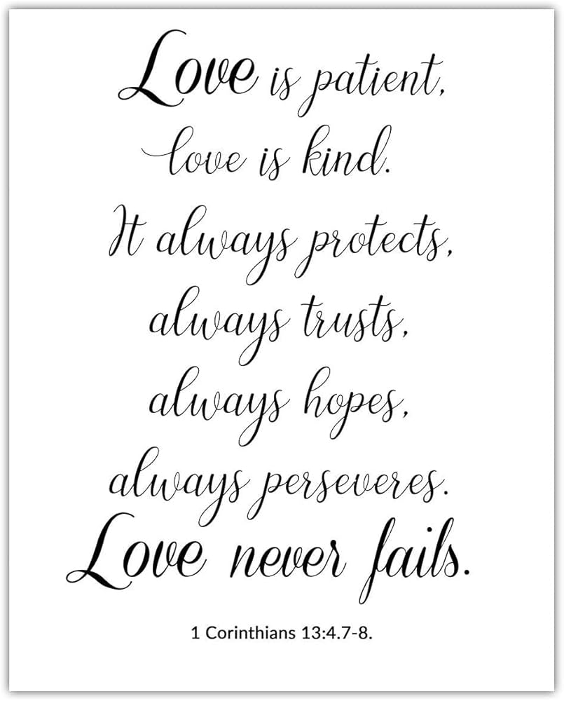 Amazon Love Is Patient Love Is Kind 1 Corinthians 13 4 Inspirational Bible Verses Christian Scripture Positive Quotes Religious Bible Verse Wall Art Decor For Home Office Unframed Posters 8x10 