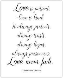 Amazon Love Is Patient Love Is Kind 1 Corinthians 13 4 Inspirational Bible Verses Christian Scripture Positive Quotes Religious Bible Verse Wall Art Decor For Home Office Unframed Posters 8x10