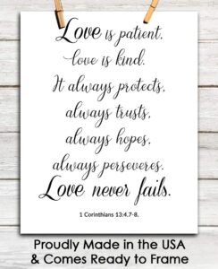 Amazon Love Is Patient Love Is Kind 1 Corinthians 13 4 Inspirational Bible Verses Christian Scripture Positive Quotes Religious Bible Verse Wall Art Decor For Home Office Unframed Posters 8x10