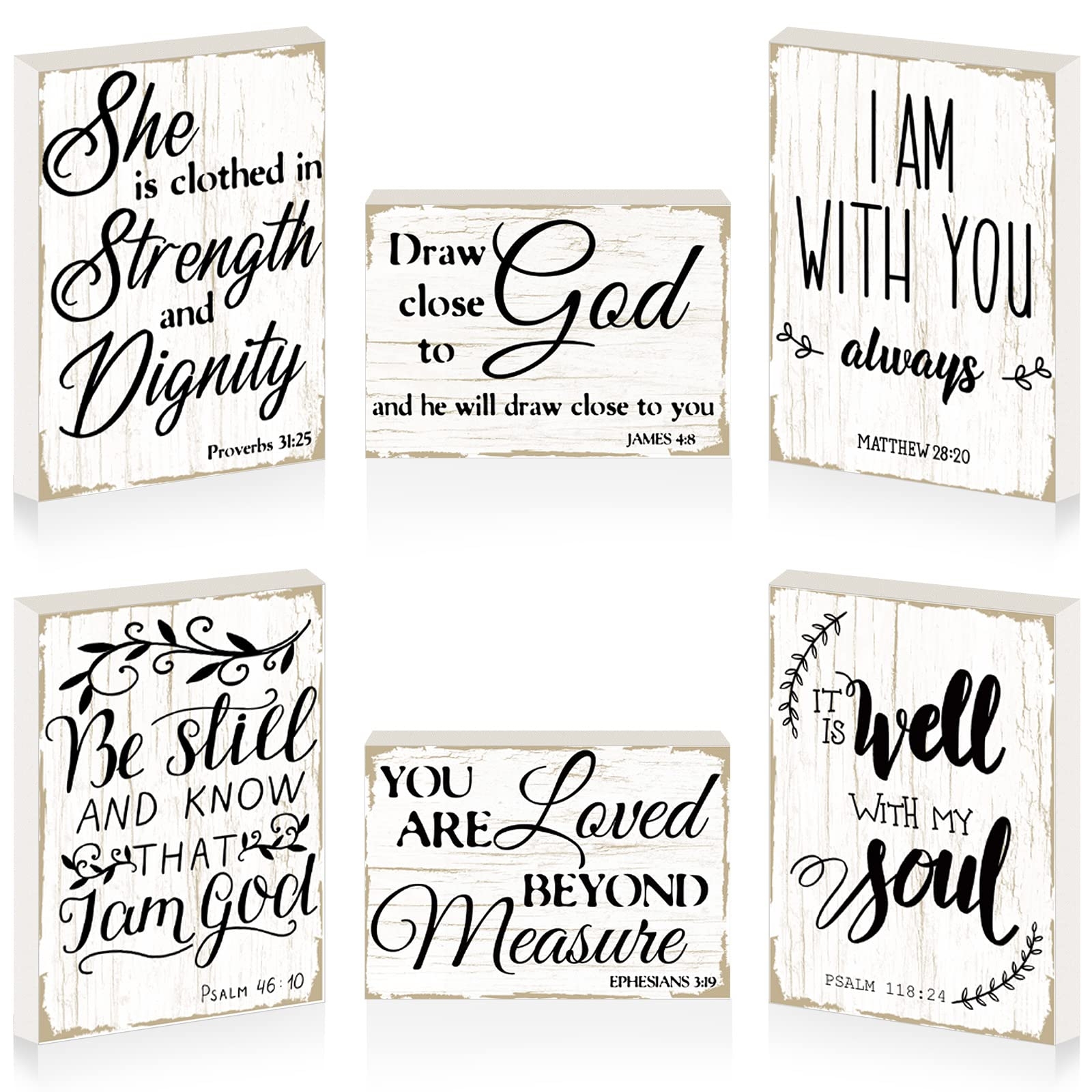 Amazon Maitys 6 Pcs Bible Verse Mini Wood Signs Wooden Religious Inspirational Rustic Decorative Sign Scripture Distressed White Christian Home Decor Delicate Style Home Kitchen