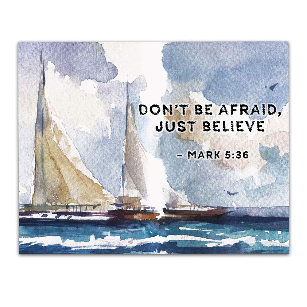 Amazon Mark 5 36 Bible Quote Wall Art Don t Be Afraid Just Believe Blue Sailing Boat Art Print Christian Gifts For Women Religious Verses Desk Decor Bible Verses