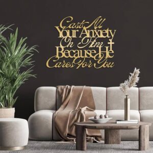 Amazon Metal Bible Verses Wall Decor Cast All Your Anxiety On Him Metal Wall Art Christian Wall Art Peter 5 7 Bible Quotes Wall Decor For Living Room Christian Home Decor Gold 19 x14 47x35