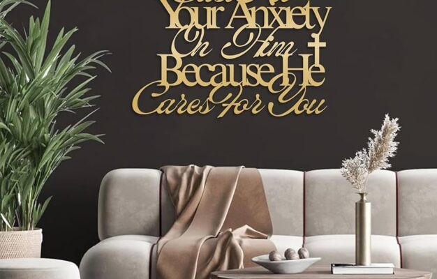Amazon Metal Bible Verses Wall Decor Cast All Your Anxiety On Him Metal Wall Art Christian Wall Art Peter 5 7 Bible Quotes Wall Decor For Living Room Christian Home Decor Gold 19 x14 47x35