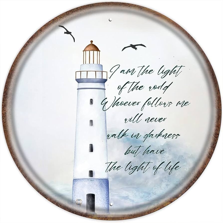 Amazon Nautical Lighthouse Bible Verses Round Tin Sign Funny Iron Painting Circle Sign Beach Themed Bathroom Decorations Christian Scripture Wall Art With Inspirational Quotes Round Metal Sign 12x12 Inch Home 