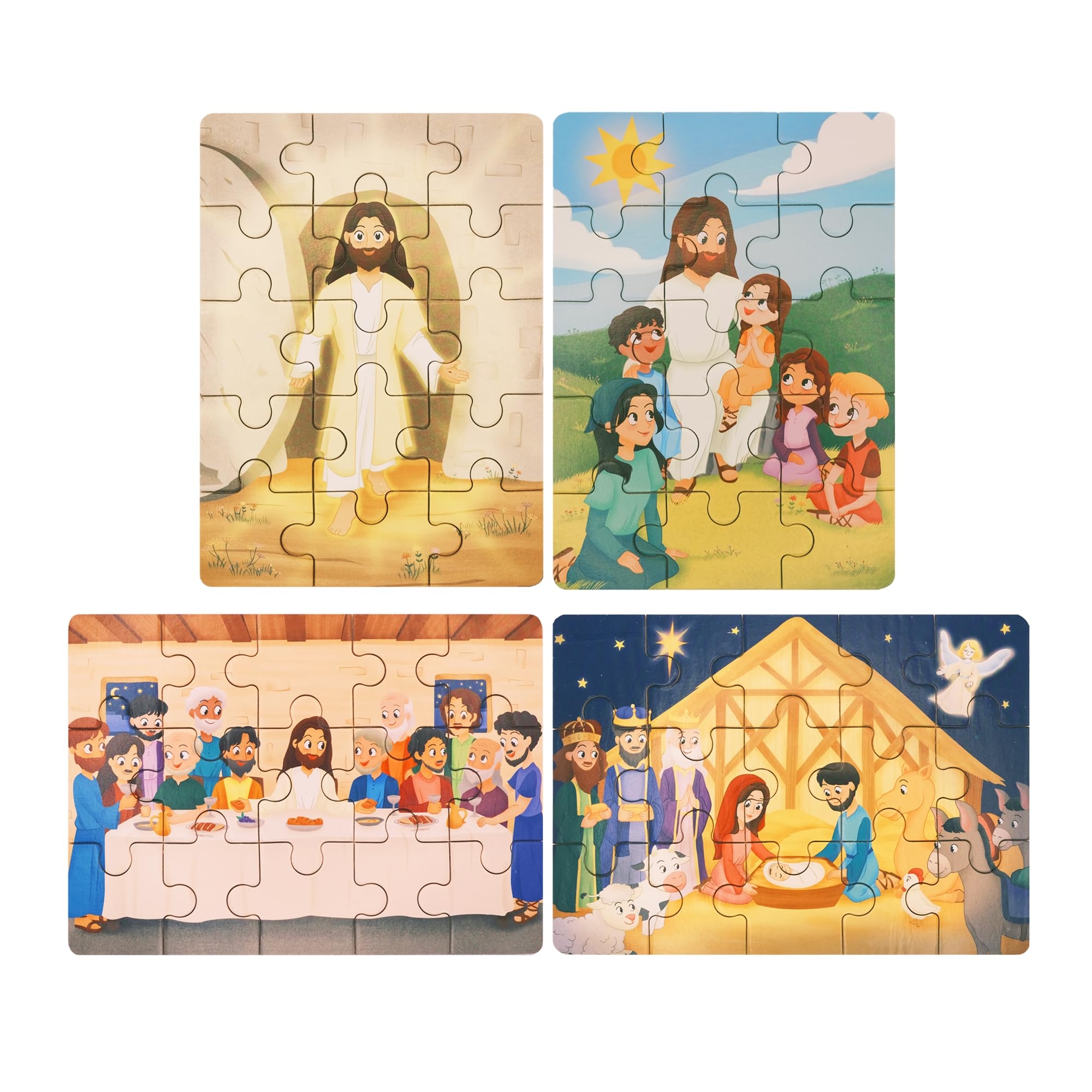 Amazon PEYO PALS Bible Puzzles For Kids Ages 4 6 Wooden Puzzles 15 Pcs Each Christian Gifts For Children Baby Jesus For Grandkids Nativity Scene New Testament Toys Games