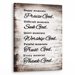 Amazon PHAMTE Christian Quotes Happy Moments Praise God Wall Art Positive Bible Verse Scripture Print Framed Canvas Painting Artwork Christian Home Living Room Office Church Decor 11x14 Inch Posters Prints