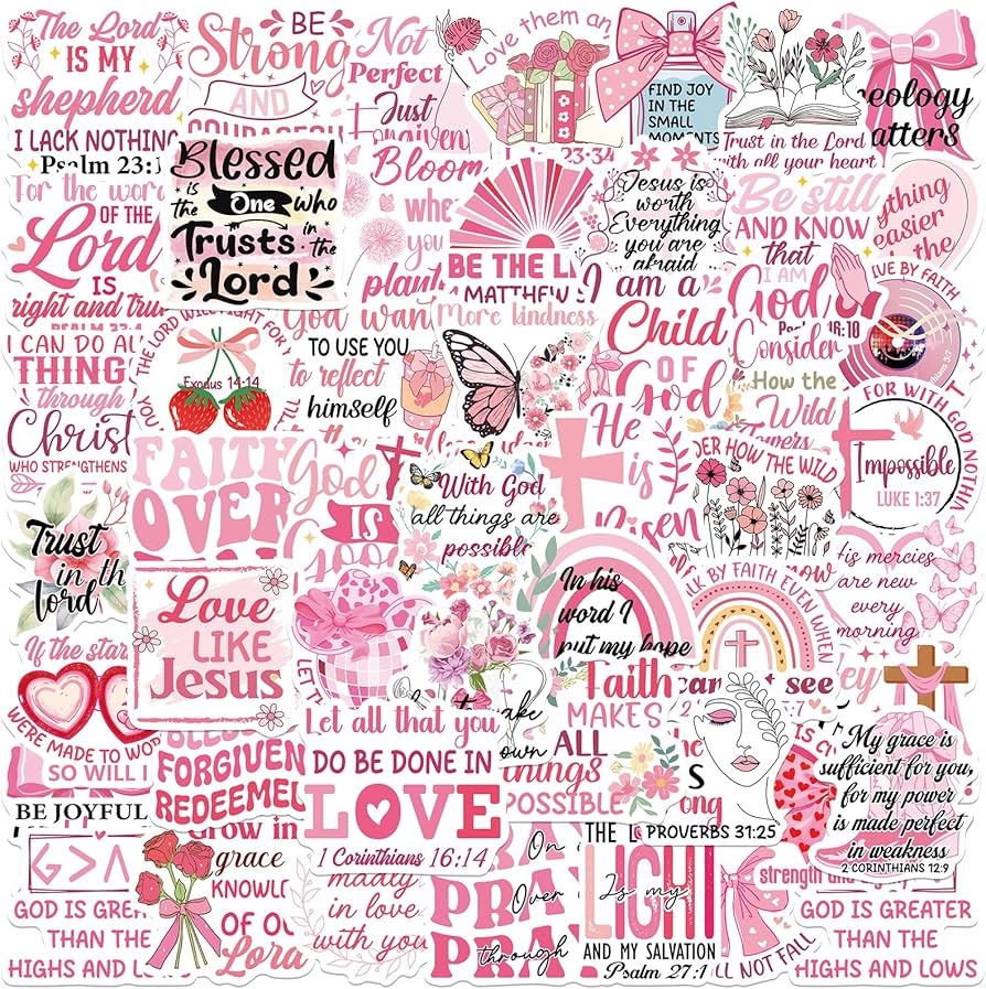 Amazon Pink Bible Verse Christian Stickers Thrist 50PCS Inspirational Jesus Phrase Stickers For Water Bottle Laptop Phone Guitar Luggage Religious Bible Quotes Sticker For Adults Teens Faith Based Gifts Electronics